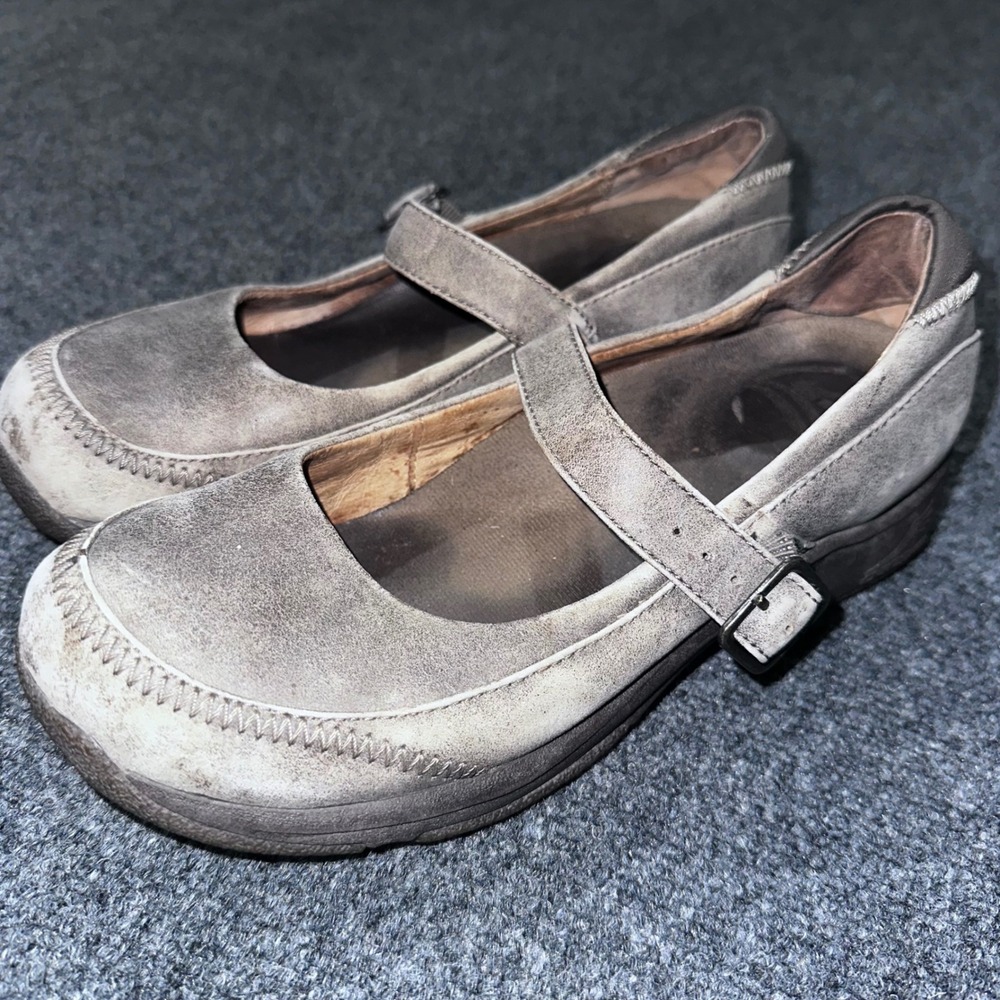 Dansko Mary Jane Clogs Grey Nubuck Leather Buckle Strap Slip Resistant Shoes 39